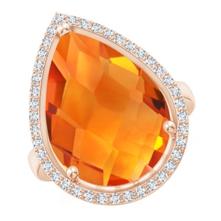 18x13mm AAAA Pear-Shaped Citrine Cocktail Ring with Diamond Halo in 10K Rose Gold