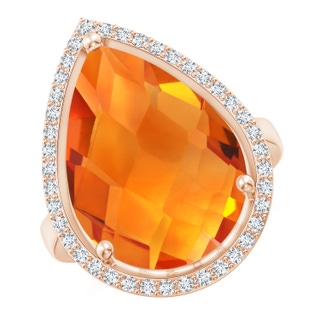 18x13mm AAAA Pear-Shaped Citrine Cocktail Ring with Diamond Halo in Rose Gold
