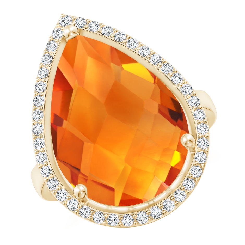 18x13mm AAAA Pear-Shaped Citrine Cocktail Ring with Diamond Halo in Yellow Gold 