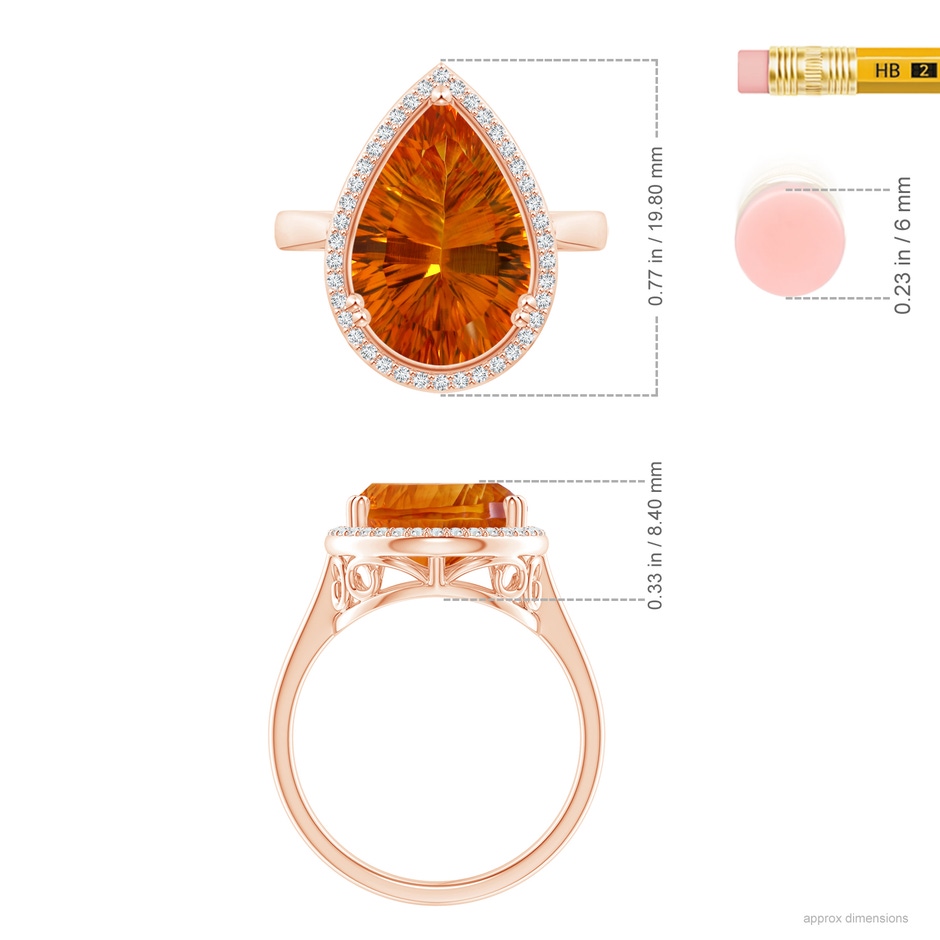 15.05x10.19x7.04mm AAAA GIA Certified Pear Ceylon Citrine Cocktail Ring in 18K Rose Gold ruler