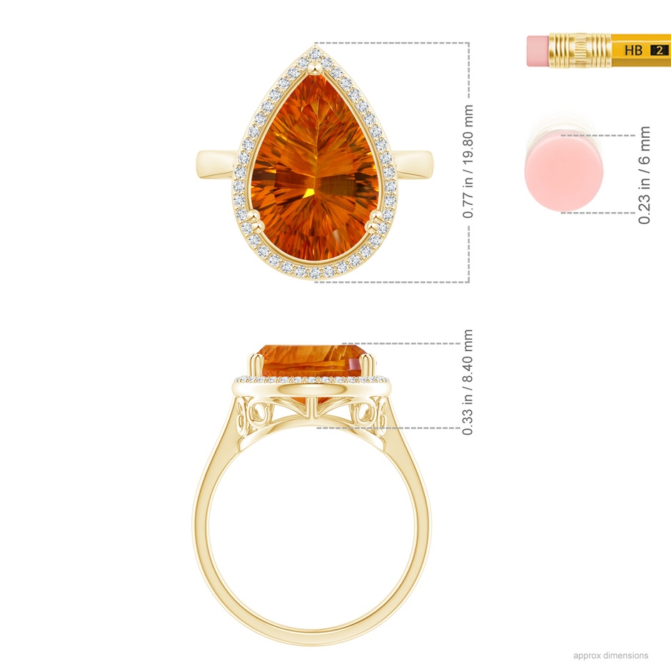 15.05x10.19x7.04mm AAAA GIA Certified Pear Ceylon Citrine Cocktail Ring in 18K Yellow Gold ruler