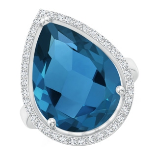 18x13mm AAA Pear-Shaped London Blue Topaz Cocktail Ring with Diamond Halo in White Gold