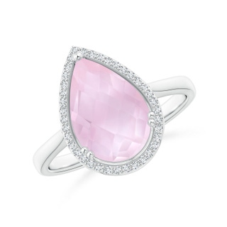 12x8mm AAA Pear-Shaped Rose Quartz Cocktail Ring with Diamond Halo in White Gold