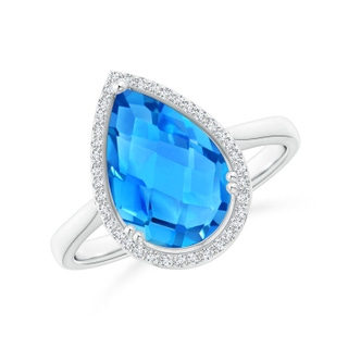 12x8mm AAAA Pear-Shaped Swiss Blue Topaz Cocktail Ring with Diamond Halo in White Gold