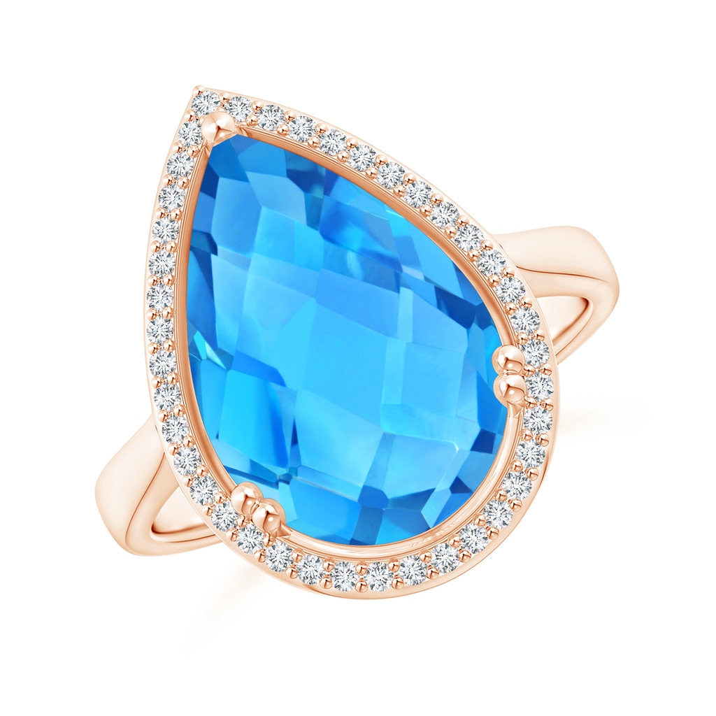 15x10mm AAA Pear-Shaped Swiss Blue Topaz Cocktail Ring with Diamond Halo in Rose Gold