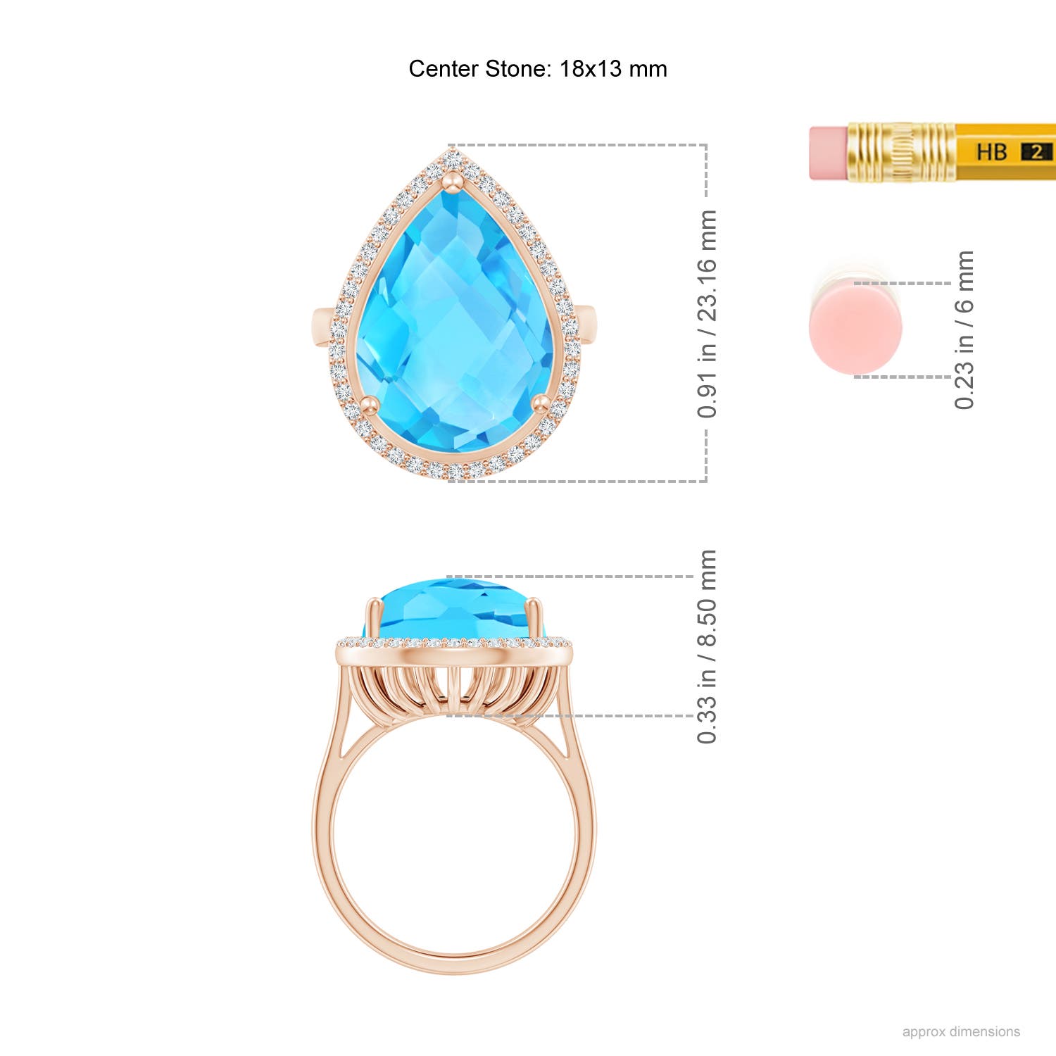 A - Swiss Blue Topaz / 12.92 CT / 14 KT Rose Gold