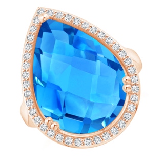 18x13mm AAAA Pear-Shaped Swiss Blue Topaz Cocktail Ring with Diamond Halo in Rose Gold