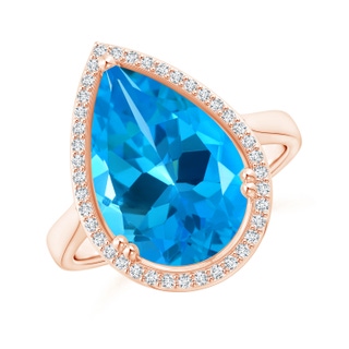 16.16x11.12x7.40mm AAAA GIA Certified Pear Swiss Blue Topaz Cocktail Ring in 18K Rose Gold