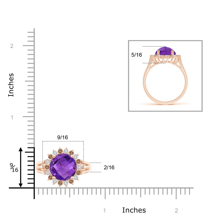 10mm AAA Round Amethyst Triple Split Shank Ring with Alternating Halo in Rose Gold product image