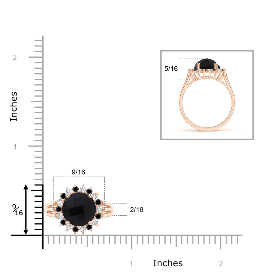 10mm AAA Black Onyx Triple Split Shank Ring with Alternating Halo in Rose Gold product image