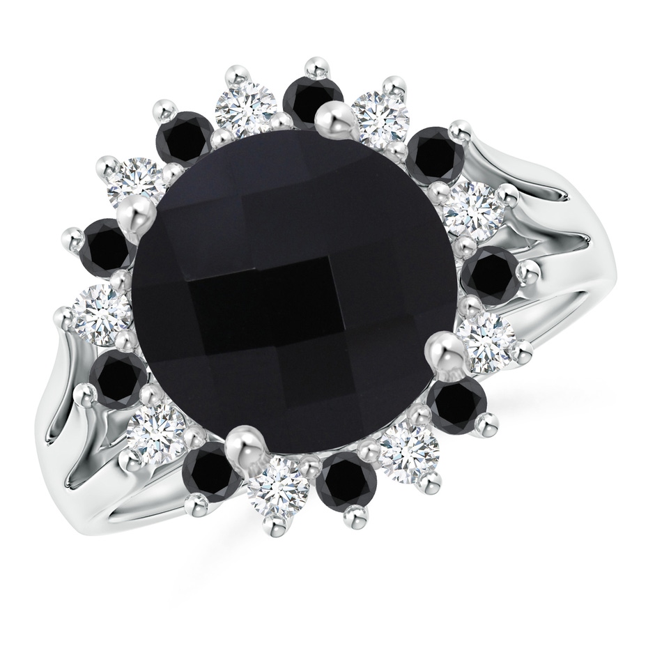 10mm AAA Black Onyx Triple Split Shank Ring with Alternating Halo in White Gold 