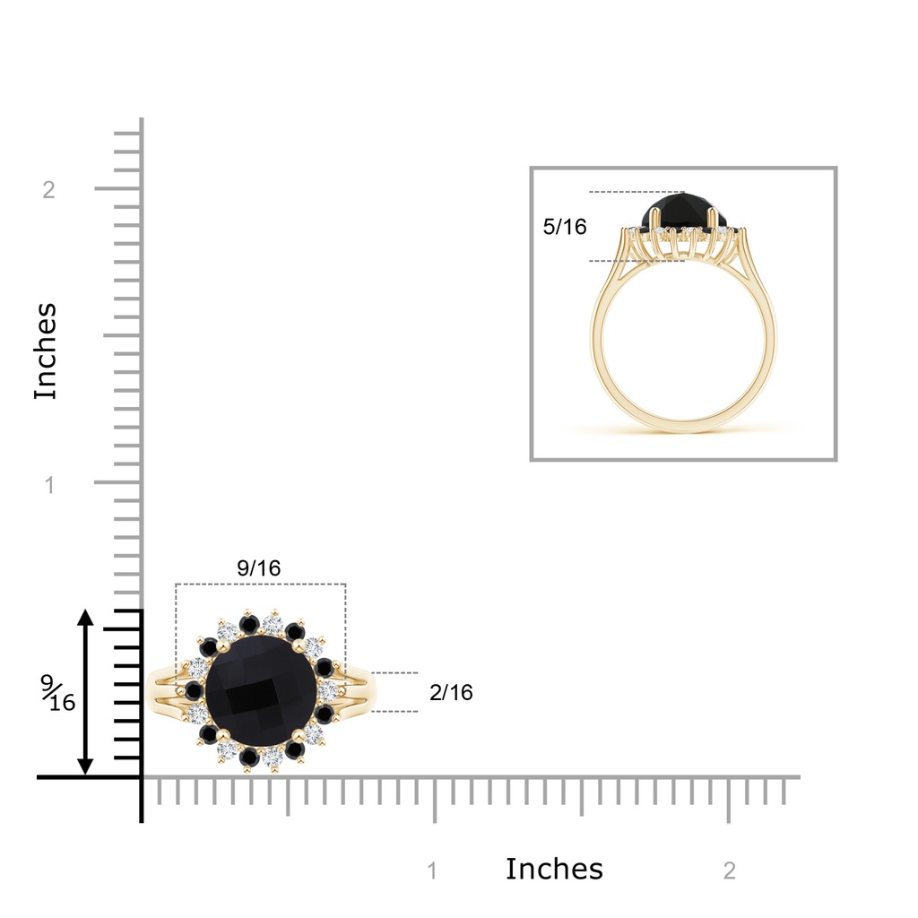 10mm AAA Black Onyx Triple Split Shank Ring with Alternating Halo in Yellow Gold Product Image