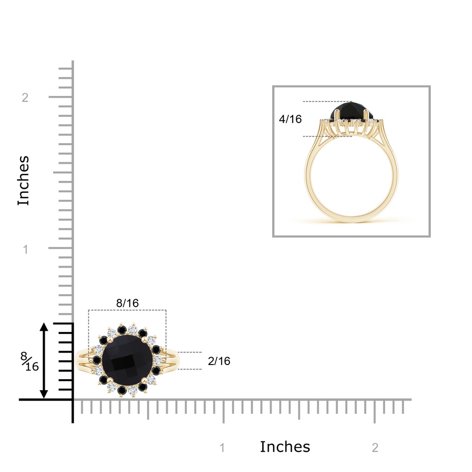 8mm AAA Black Onyx Triple Split Shank Ring with Alternating Halo in Yellow Gold product image