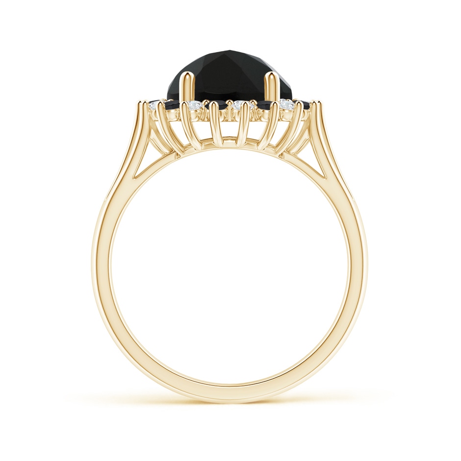 9mm AAA Black Onyx Triple Split Shank Ring with Alternating Halo in Yellow Gold product image