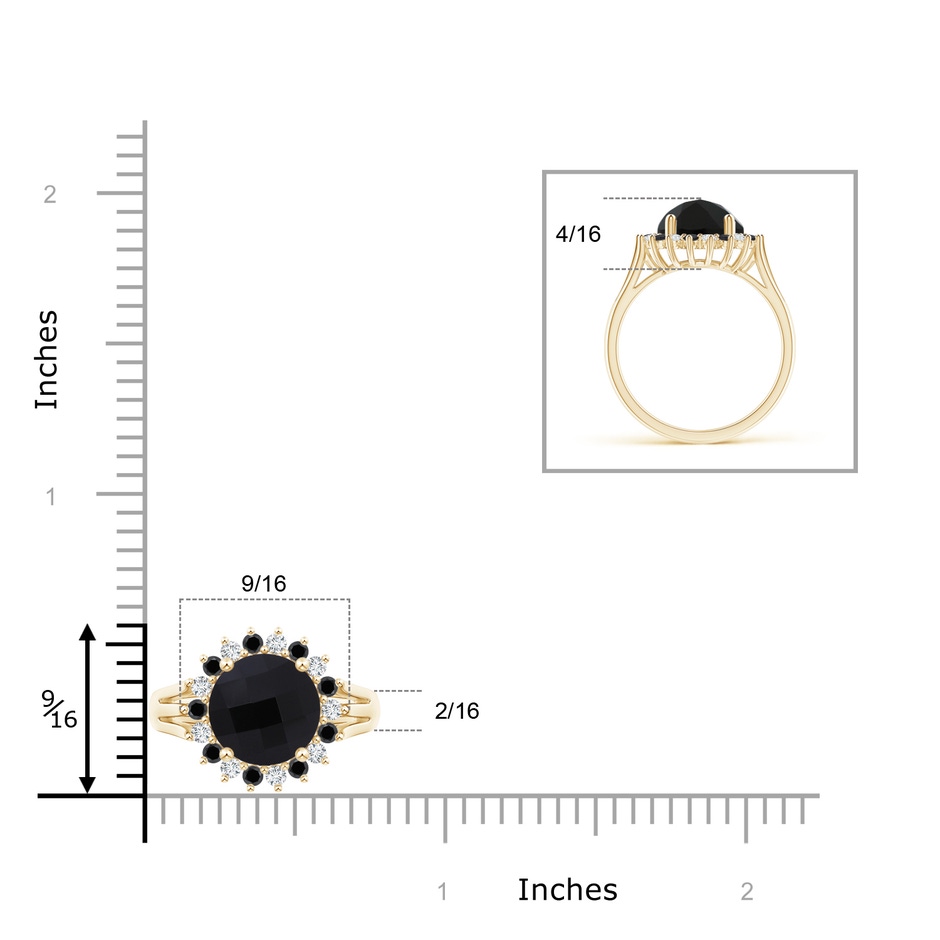 9mm AAA Black Onyx Triple Split Shank Ring with Alternating Halo in Yellow Gold product image