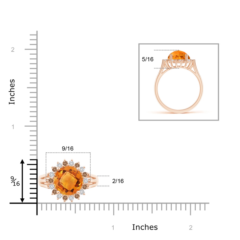 10mm AAA Round Citrine Triple Split Shank Ring with Alternating Halo in Rose Gold ruler