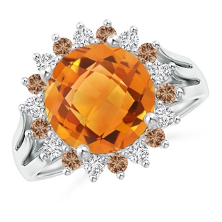 10mm AAA Round Citrine Triple Split Shank Ring with Alternating Halo in White Gold