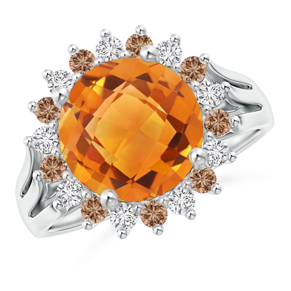 10mm AAA Round Citrine Triple Split Shank Ring with Alternating Halo in White Gold 