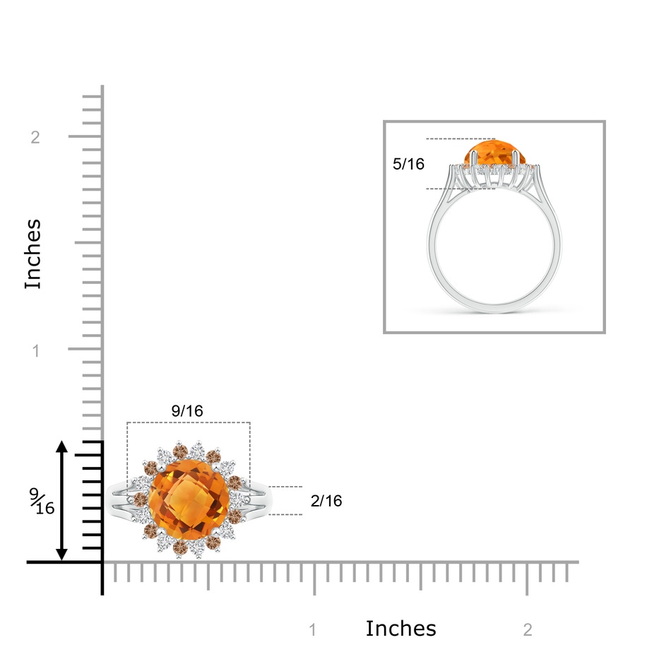 10mm AAA Round Citrine Triple Split Shank Ring with Alternating Halo in White Gold ruler