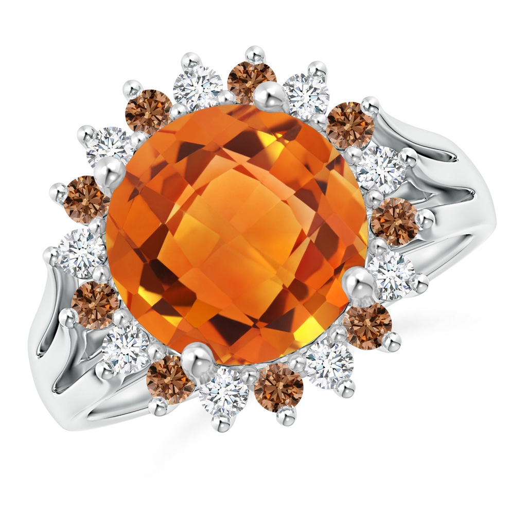 10mm AAAA Round Citrine Triple Split Shank Ring with Alternating Halo in White Gold