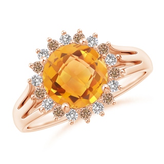 8mm AA Round Citrine Triple Split Shank Ring with Alternating Halo in 10K Rose Gold