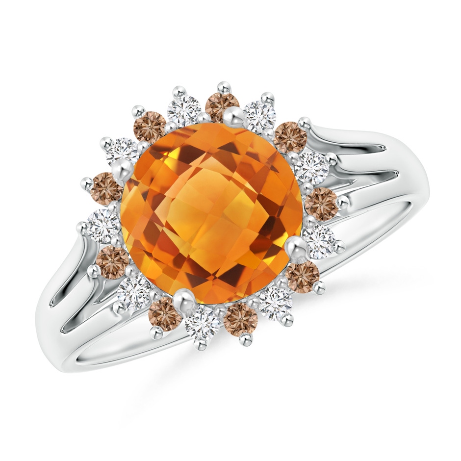 8mm AAA Round Citrine Triple Split Shank Ring with Alternating Halo in White Gold 