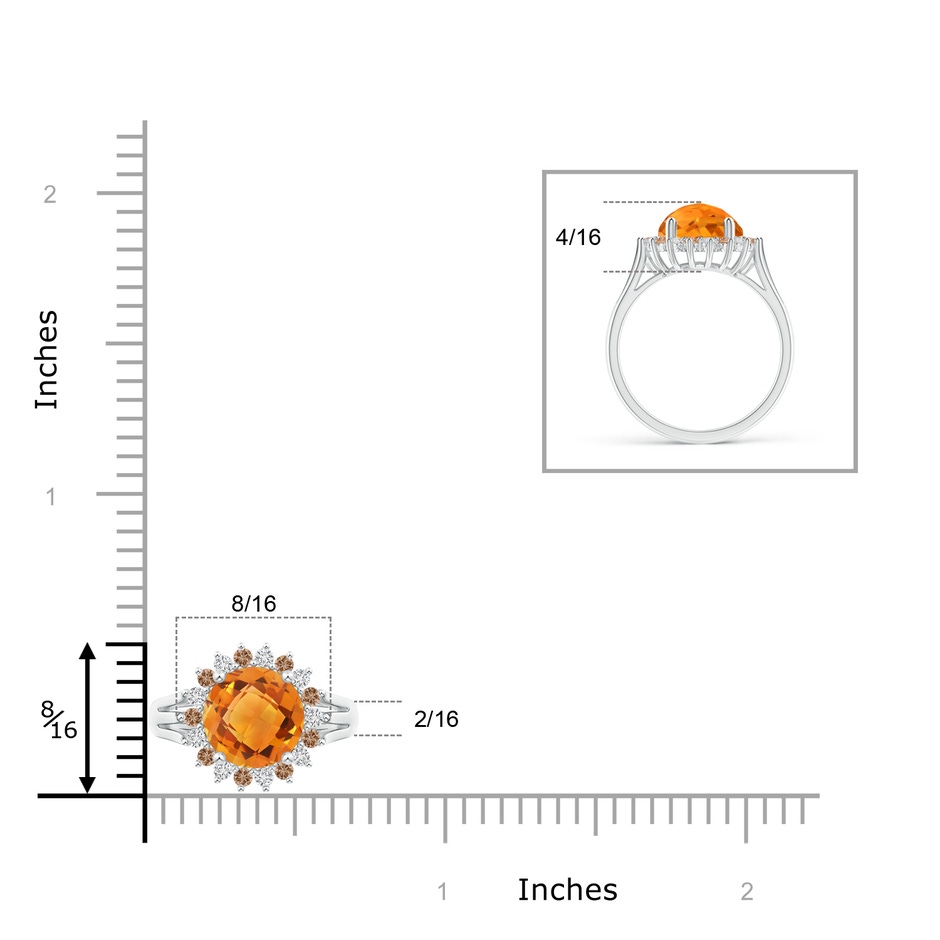 8mm AAA Round Citrine Triple Split Shank Ring with Alternating Halo in White Gold ruler