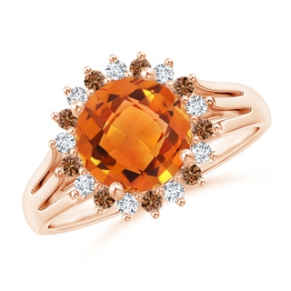 8mm AAAA Round Citrine Triple Split Shank Ring with Alternating Halo in 10K Rose Gold