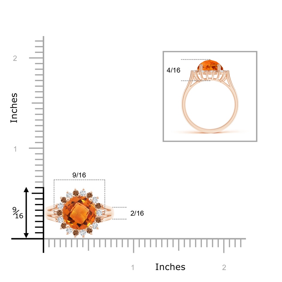 9mm AAAA Round Citrine Triple Split Shank Ring with Alternating Halo in Rose Gold ruler