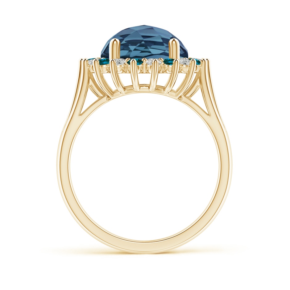 10mm A London Blue Topaz Triple Shank Ring with Alternating Halo in Yellow Gold side-1