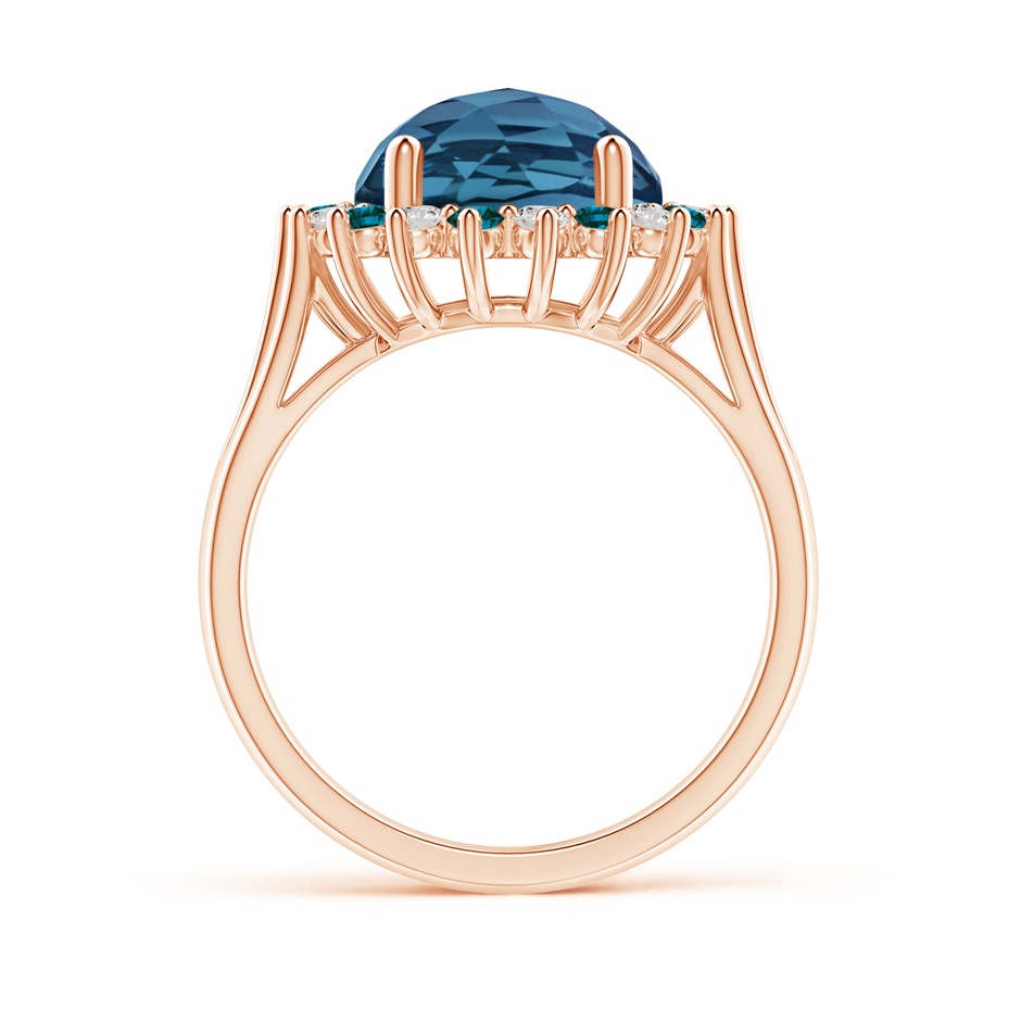 10mm AA London Blue Topaz Triple Shank Ring with Alternating Halo in Rose Gold side-1