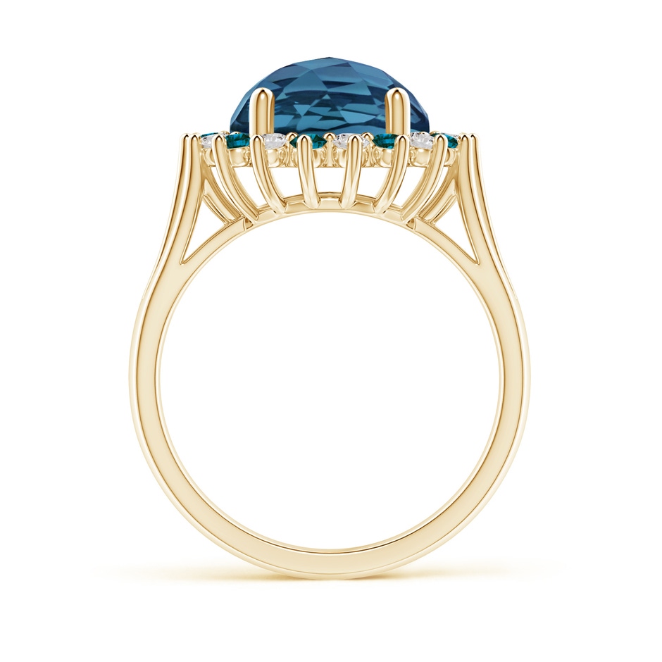 10mm AA London Blue Topaz Triple Shank Ring with Alternating Halo in Yellow Gold side-1