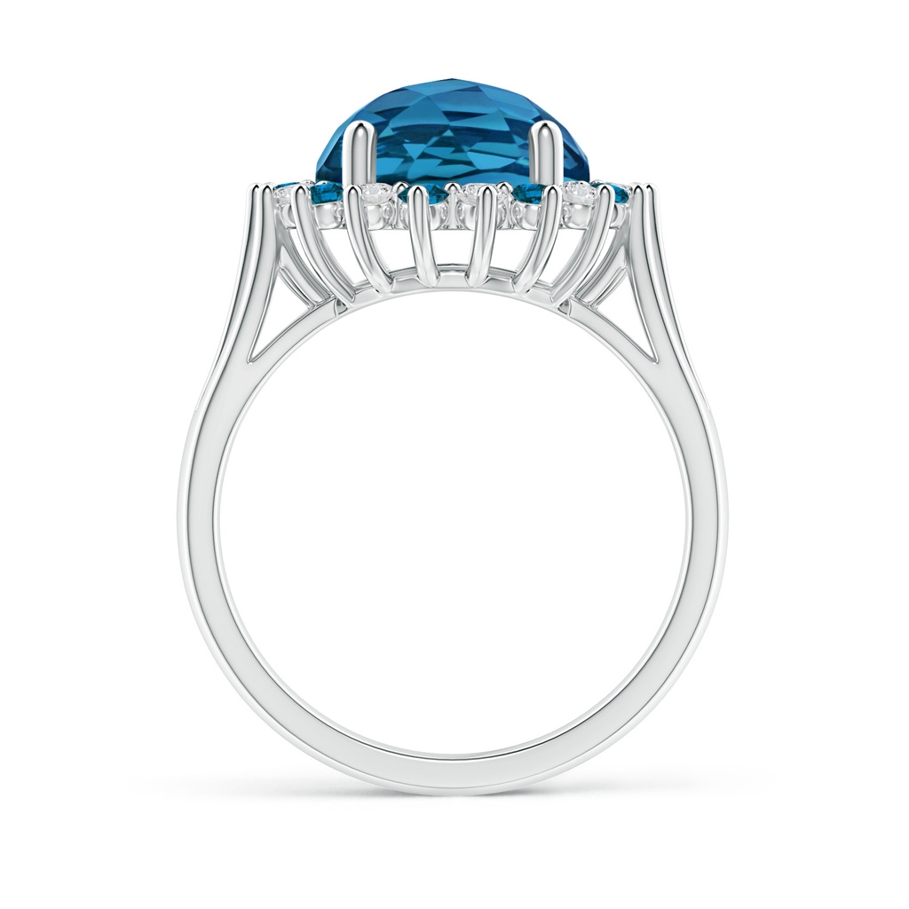 10mm AAA London Blue Topaz Triple Shank Ring with Alternating Halo in White Gold Side-1
