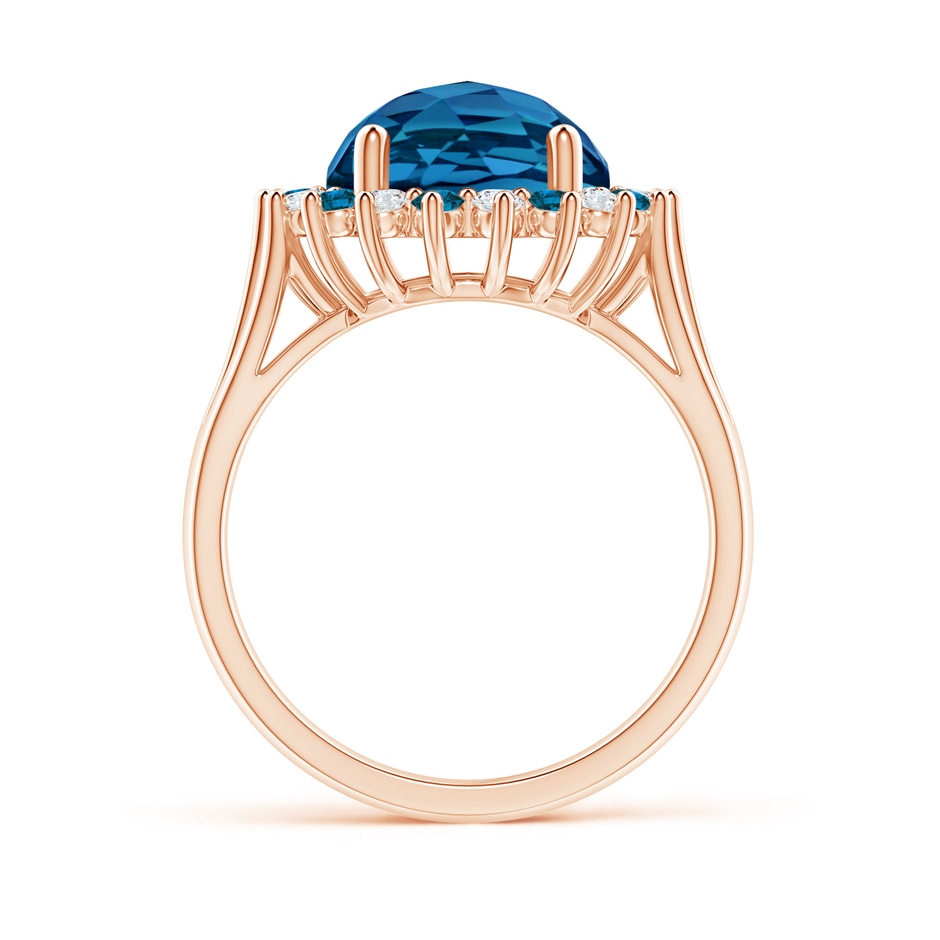 10mm AAAA London Blue Topaz Triple Shank Ring with Alternating Halo in Rose Gold side-1