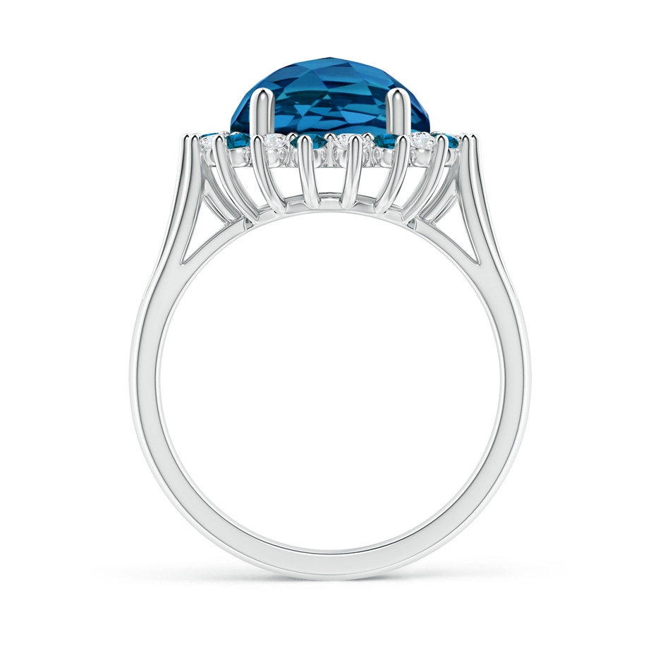 10mm AAAA London Blue Topaz Triple Shank Ring with Alternating Halo in White Gold side-1