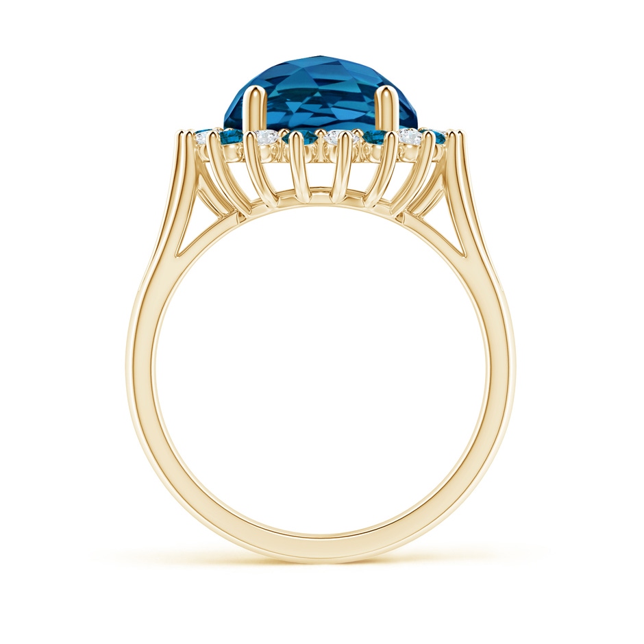 10mm AAAA London Blue Topaz Triple Shank Ring with Alternating Halo in Yellow Gold side-1
