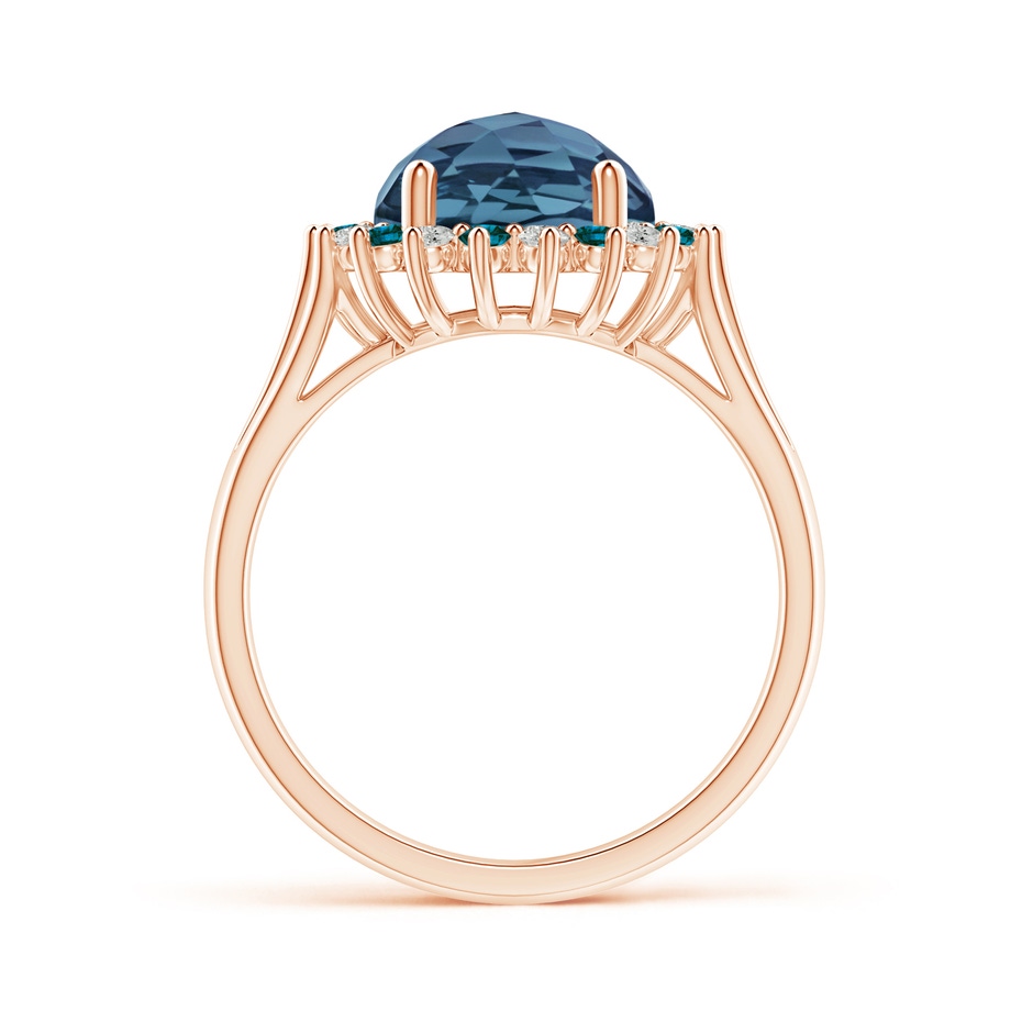 9mm A London Blue Topaz Triple Shank Ring with Alternating Halo in Rose Gold side-1