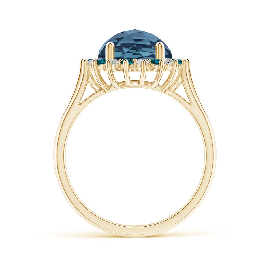 9mm A London Blue Topaz Triple Shank Ring with Alternating Halo in Yellow Gold side-1