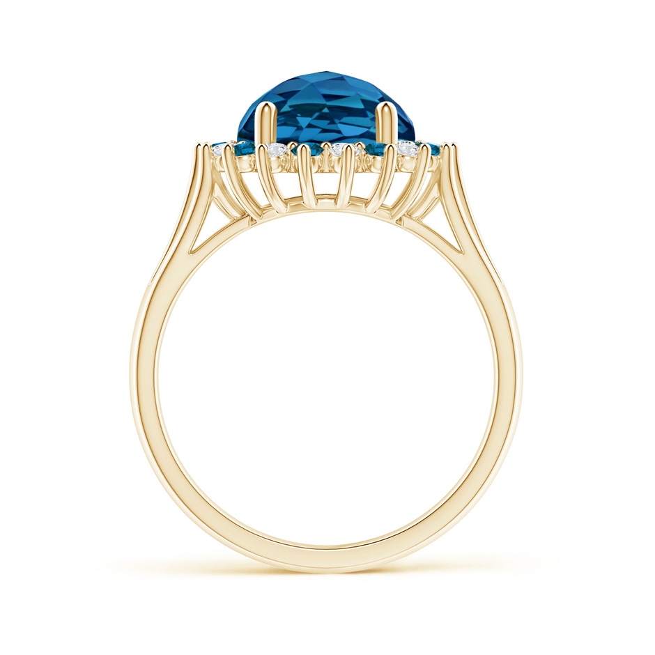 9mm AAAA London Blue Topaz Triple Shank Ring with Alternating Halo in Yellow Gold side-1