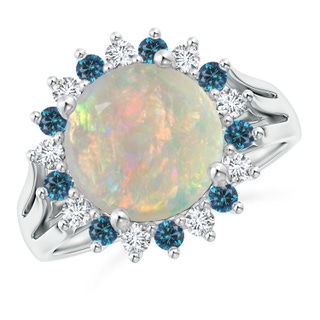 10mm AAAA Round Opal Triple Split Shank Ring with Alternating Halo in White Gold
