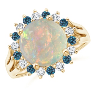 10mm AAAA Round Opal Triple Split Shank Ring with Alternating Halo in Yellow Gold