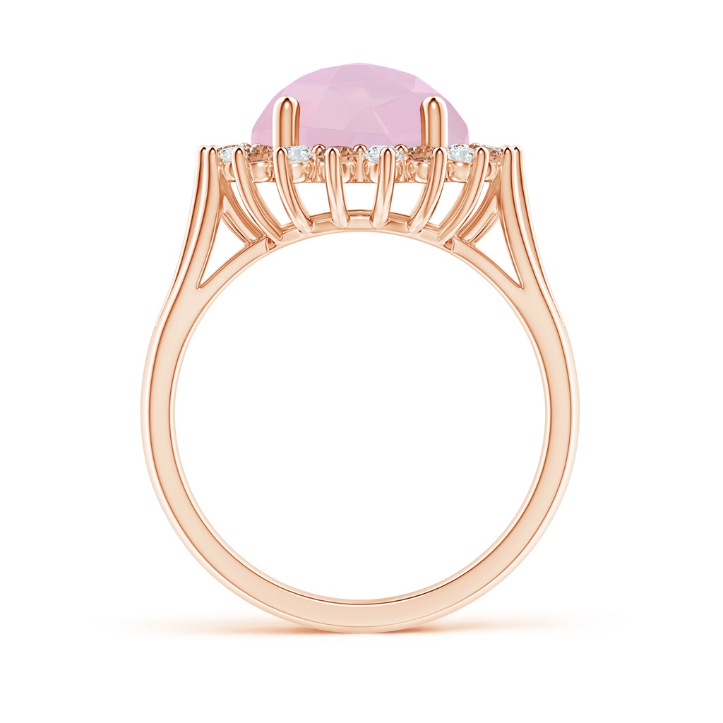 10mm AAAA Rose Quartz Triple Split Shank Ring with Alternating Halo in Rose Gold Side-1