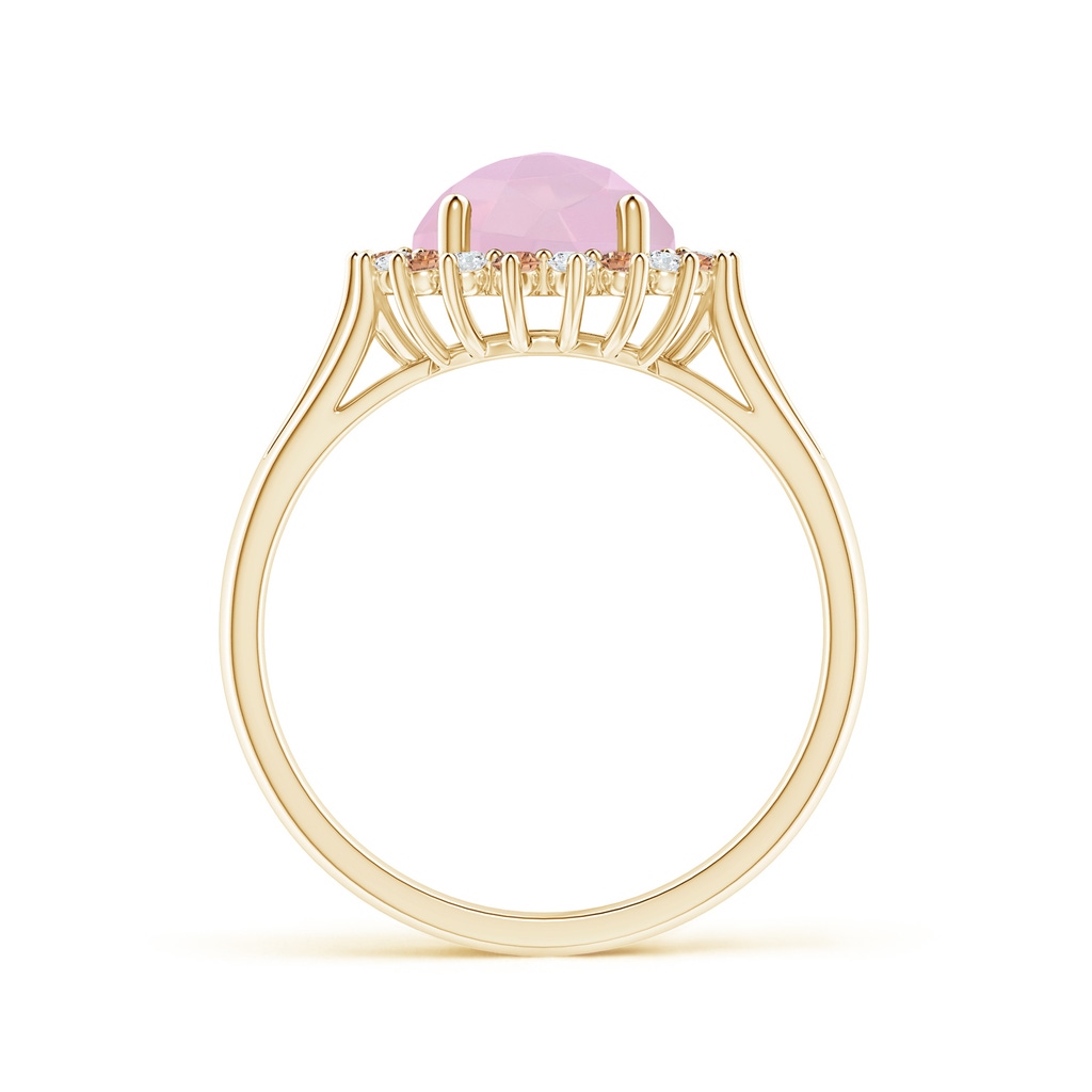 8mm AAAA Rose Quartz Triple Split Shank Ring with Alternating Halo in Yellow Gold Side-1