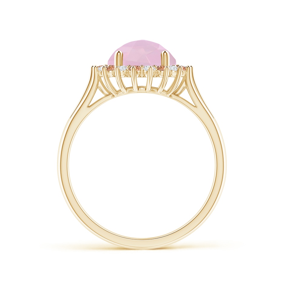 8mm AAAA Rose Quartz Triple Split Shank Ring with Alternating Halo in Yellow Gold side-1