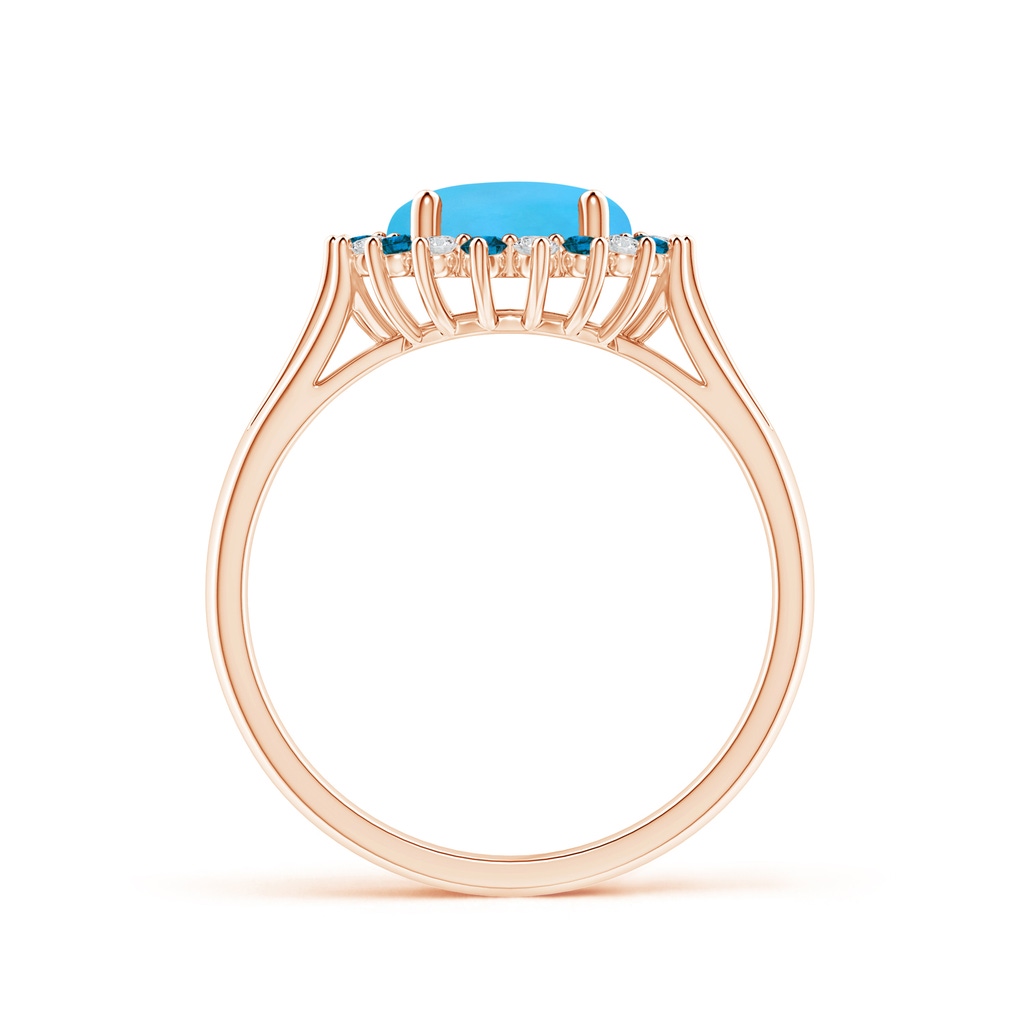 8mm AAA Round Turquoise Triple Split Shank Ring with Alternating Halo in Rose Gold Side-1