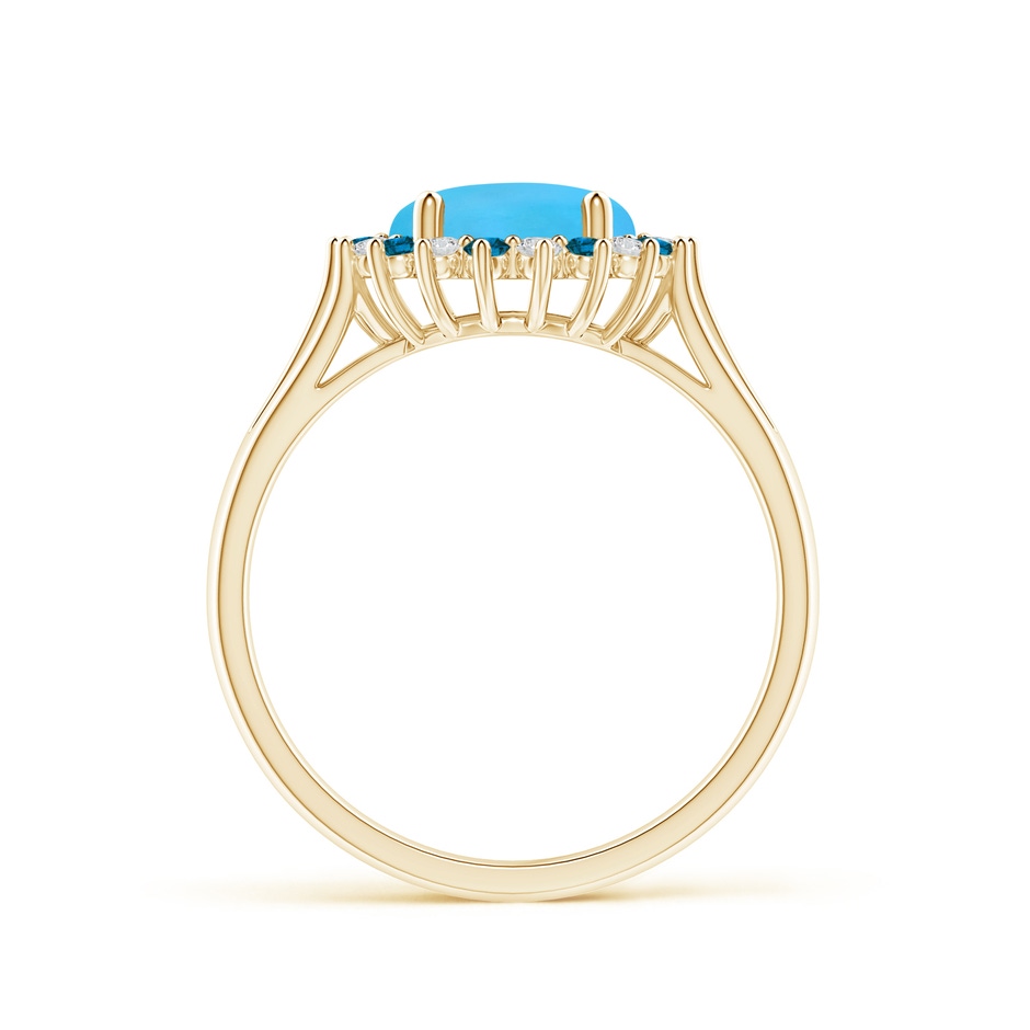 8mm AAA Round Turquoise Triple Split Shank Ring with Alternating Halo in Yellow Gold side-1