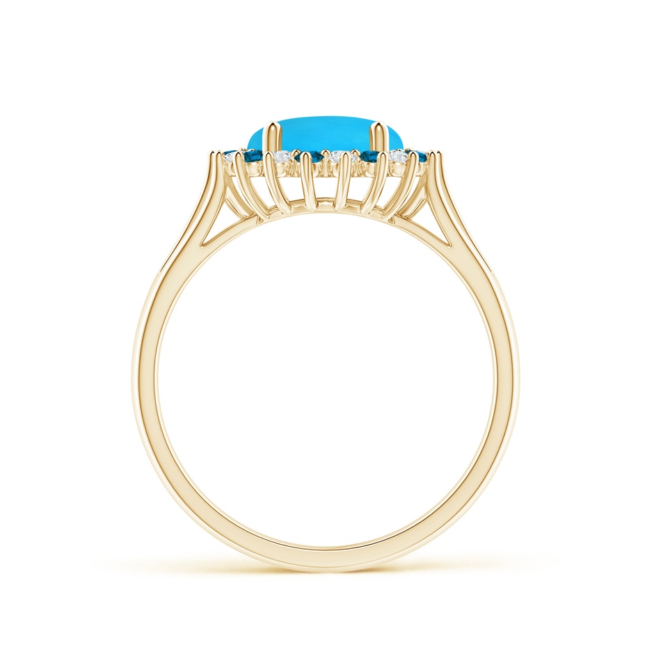 8mm AAAA Round Turquoise Triple Split Shank Ring with Alternating Halo in Yellow Gold side-1