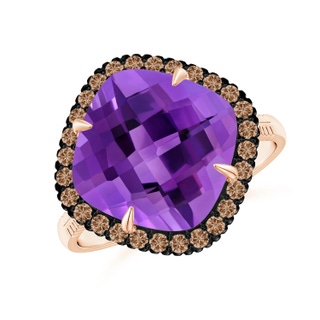 11mm AAA Claw-Set Cushion Amethyst Halo Ring with Filigree in Rose Gold