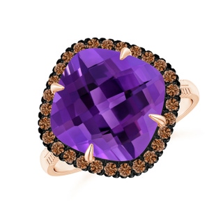 11mm AAAA Claw-Set Cushion Amethyst Halo Ring with Filigree in Rose Gold