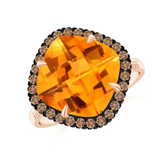 11mm AAA Claw-Set Cushion Citrine Halo Ring with Filigree in Rose Gold